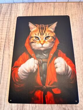 Boxer Kitty Metal Sign Cute Cat Boxer Cat Metal Home Decor FAST SHIP